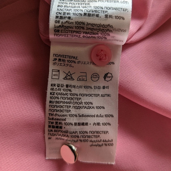 H&M Pink  with Gold V Neck Long Sleeve Dress, belt front - Size XXS Barbie - Picture 11 of 11